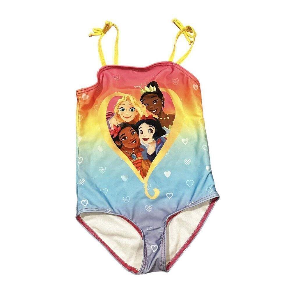 Disney Princess Bathing Suit Ombre Heart Sz 4 Moana Snow‎ White Tangled Tiana